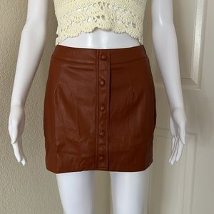 Lulu's Most Fab Brown Vegan Leather Button-Front side zip Mini Skirt - XS & M